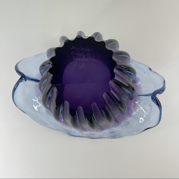 Unikat Van Eyk Signed & Numbered German Mid-century Fluted Purple Glass Bowl - Picture 10 of 14